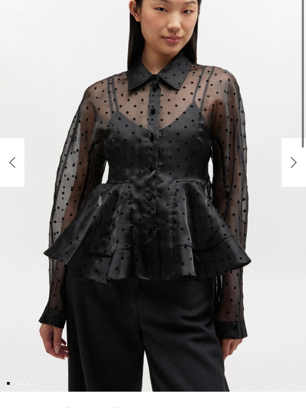 Ganni Black Sheer Polka Dot Peplum Top/Blouse - Picture 3 of 3